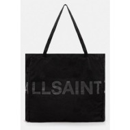 βαμβακερή τσάντα allsaints large χρώμα: μαύρο, m170xc 50% βαμβάκι, 50% οργανικό βαμβάκι
