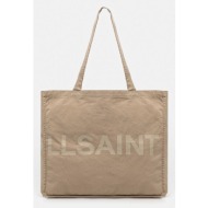 βαμβακερή τσάντα allsaints large χρώμα: μπεζ, m170xc 50% βαμβάκι, 50% οργανικό βαμβάκι