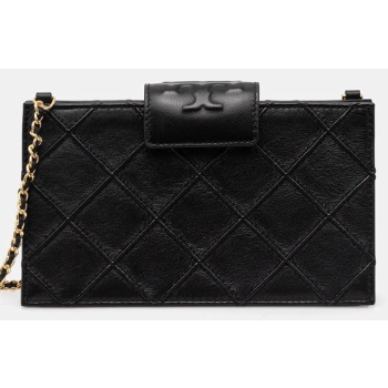 δερμάτινη τσάντα tory burch fleming χρώμα μαύρο