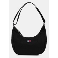 τσάντα tommy jeans χρώμα: μαύρο, aw0aw17547 100% ανακυκλωμένος πολυεστέρας