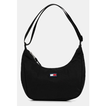 τσάντα tommy jeans χρώμα μαύρο, aw0aw17547 100%