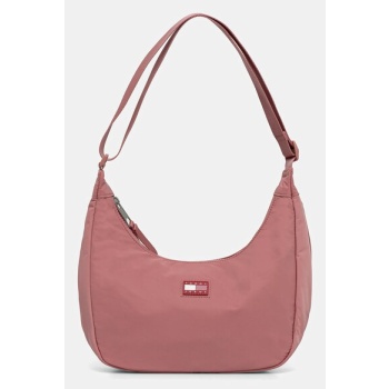 τσάντα tommy jeans χρώμα ροζ, aw0aw17547 100%