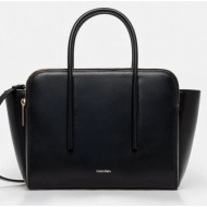 δερμάτινη τσάντα calvin klein χρώμα: μαύρο, lv04f3034g : δέρμα βοοειδών