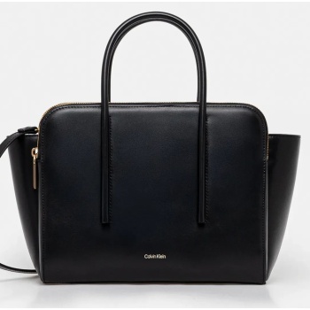 δερμάτινη τσάντα calvin klein χρώμα μαύρο, lv04f3034g 