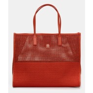 τσάντα tommy hilfiger χρώμα: πορτοκαλί, aw0aw17640 : 43% πολυπροπυλένιο, 41% πολυεστέρας, 16% πολυου