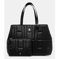 τσάντα tommy hilfiger χρώμα: μαύρο, aw0aw17452 : 100% πολυουρεθάνη