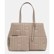 τσάντα tommy hilfiger χρώμα: καφέ, aw0aw17452 : 100% πολυουρεθάνη