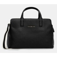 τσάντα tommy hilfiger χρώμα: μαύρο, aw0aw17634 : 100% πολυουρεθάνη