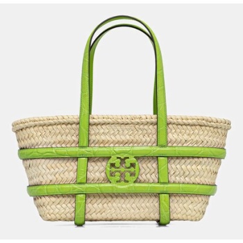 τσάντα από ραφιά tory burch ella straw χρώμα μπεζ