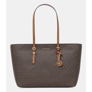 τσάντα michael michael kors quinn χρώμα: καφέ, 30t5gqnt9b υλικό 1: 89% επικαλυμμένος καμβάς, 10% πολ
