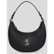 δερμάτινη τσάντα karl lagerfeld kl x disney χρώμα: μαύρο, a3w30267 100% φυσικό δέρμα