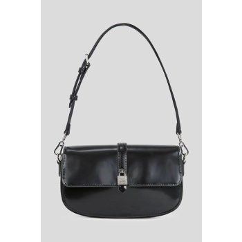 δερμάτινη τσάντα karl lagerfeld χρώμα μαύρο, a3w30287