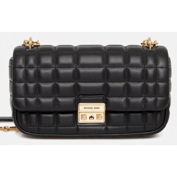 δερμάτινη τσάντα michael michael kors tribeca χρώμα μαύρο