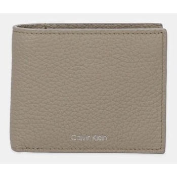 δερμάτινο πορτοφόλι calvin klein ανδρικό, χρώμα καφέ