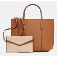 δερμάτινη τσάντα tory burch perry χρώμα: καφέ, 177252-200 φυσικό δέρμα