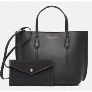 δερμάτινη τσάντα tory burch perry χρώμα: μαύρο, 174234-001 φυσικό δέρμα