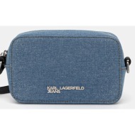 τσάντα karl lagerfeld jeans χρώμα: μπλε, a3w30328 κύριο υλικό: 38% πολυουρεθάνη, 37% πολυεστέρας, 25
