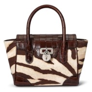 τσάντα lauren ralph lauren χρώμα: καφέ, 431969470 βαμβάκι, φυσικό δέρμα