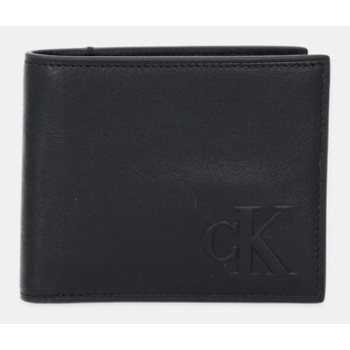 δερμάτινο πορτοφόλι calvin klein ανδρικό, χρώμα μαύρο