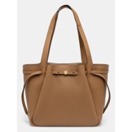 δερμάτινη τσάντα tory burch romy tote χρώμα: μπεζ, 163388-227 100% φυσικό δέρμα