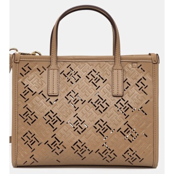 τσάντα tommy hilfiger χρώμα μπεζ, aw0aw17500 100%
