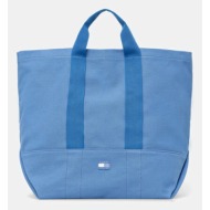 βαμβακερή τσάντα tommy jeans χρώμα: μπλε, aw0aw17542 100% βαμβάκι