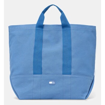 βαμβακερή τσάντα tommy jeans χρώμα μπλε, aw0aw17542 100%