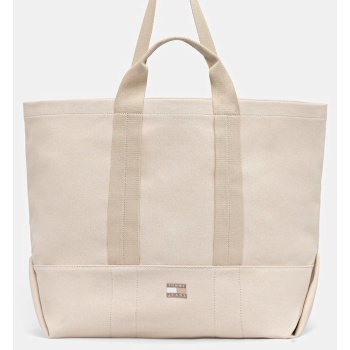 βαμβακερή τσάντα tommy jeans χρώμα μπεζ, aw0aw17542 100%