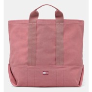 βαμβακερή τσάντα tommy jeans χρώμα: ροζ, aw0aw17542 100% βαμβάκι