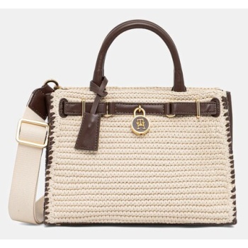 τσάντα tommy hilfiger χρώμα μπεζ, aw0aw17636 υλικό 1 100%