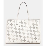 τσάντα tommy hilfiger χρώμα: μπεζ, aw0aw17501 100% πολυουρεθάνη