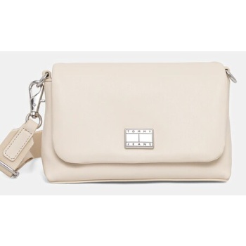 τσάντα tommy jeans χρώμα μπεζ, aw0aw17550 100% πολυουρεθάνη