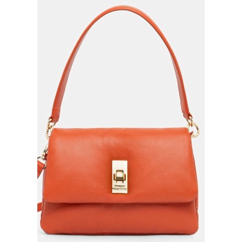 δερμάτινη τσάντα tommy hilfiger χρώμα πορτοκαλί