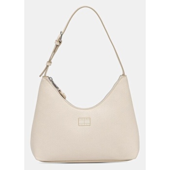 τσάντα tommy jeans χρώμα μπεζ, aw0aw17548 100% πολυουρεθάνη