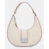 τσάντα tommy jeans χρώμα: μπεζ, aw0aw17539 100% πολυουρεθάνη