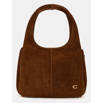 τσάντα σουέτ coach lana χρώμα καφέ, cbz96 100% δέρμα σαμουά