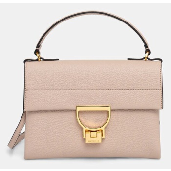 δερμάτινη τσάντα coccinelle arlettis χρώμα μπεζ, e1 md5 19