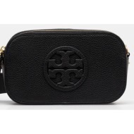 δερμάτινη τσάντα tory burch miller χρώμα: μαύρο, 171956-001 φυσικό δέρμα