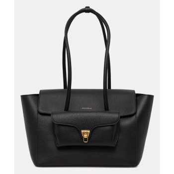 δερμάτινη τσάντα coccinelle double beat χρώμα μαύρο