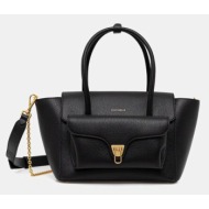 δερμάτινη τσάντα coccinelle double beat χρώμα: μαύρο, e1.t8a.18.02.01 100% φυσικό δέρμα