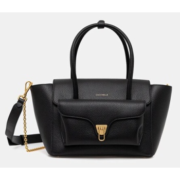 δερμάτινη τσάντα coccinelle double beat χρώμα μαύρο