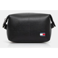 δερμάτινη τσάντα καλλυντικών tommy jeans χρώμα: μαύρο, am0am13412 50% φυσικό δέρμα, 35% πολυεστέρας,