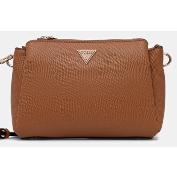 τσάντα guess noelle χρώμα καφέ, hwzg96 72120 100%