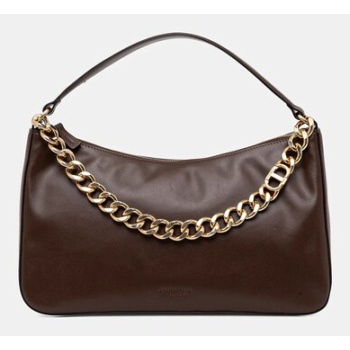 δερμάτινη τσάντα twinset χρώμα καφέ, 252tb7161 κύριο