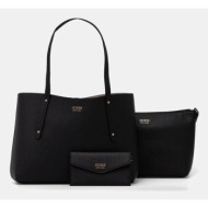 τσάντα guess brenton χρώμα: μαύρο, hwpg96 48230 100% πολυουρεθάνη