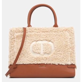 τσάντα twinset χρώμα μπεζ, 252tb7330 υλικό 1 100%