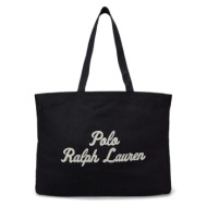 τσάντα polo ralph lauren χρώμα: μαύρο, 405962436 100% βαμβάκι