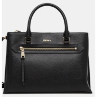 δερμάτινη τσάντα dkny χρώμα: μαύρο, r52d3k46 φυσικό δέρμα