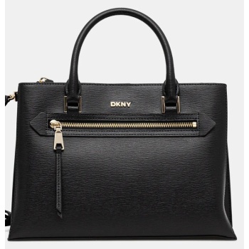δερμάτινη τσάντα dkny χρώμα μαύρο, r52d3k46 φυσικό δέρμα