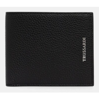 δερμάτινο πορτοφόλι trussardi ανδρικό, χρώμα μαύρο